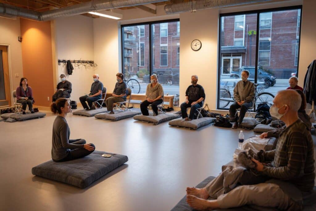 meditation transcendantale personne assise yeux fermes